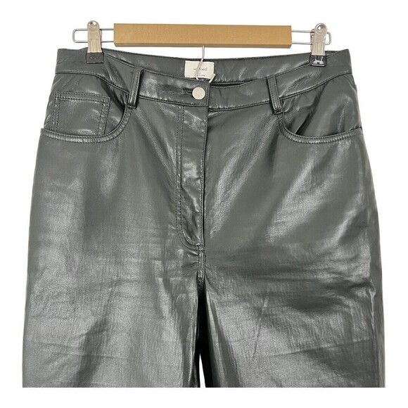 Aritzia Wilfred Womens Size 12 Dark Green Faux Leather Straight Leg Pants - Picture 2 of 4